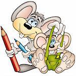 Two Mouses Painters - colored cartoon illustration as vector