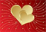 Red golden Heart with speck on a lines background with stars