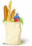 paper bag with fresh food bread and fruits vector illustration