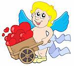 Cupid with wheelbarrow - vector illustration.