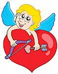Lovely cupid holding heart - vector illustration.