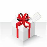 Vector - Illustration of a present or gift wrapped with a red bow and a card