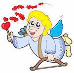 Flying cupid with magic wand - vector illustration.