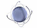 3D rendered metal Globe with wired orbits of satellite