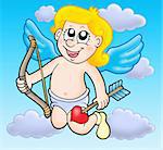 Small flying cupid with bow - color illustration.