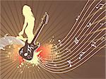 beautifull abstract illustration, disco background with guitar and female dancer