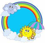 Sun and clouds in rainbow circle - vector illustration.
