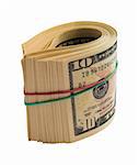 A roll of dollars isolated on white background with clipping path