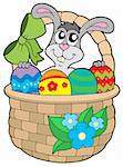 Easter bunny in basket - vector illustration.