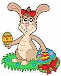 Easter rabbit with eggs basket - vector illustration.