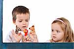 Children playing with finger puppets - isolated