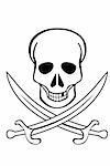 A Skull and crossed swords on white background