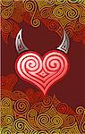 Red heart with horns and pattern. Vector illustration