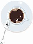 Vector image. Cup of coffee with bubbles and spoon