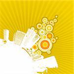 White city on yellow background. Vector