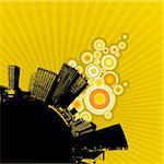 Black city on yellow background. Vector