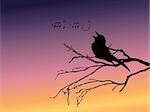 a simple vector background with a bird silhouette. Graphics are grouped and in several layers for easy editing. The file can be scaled to any size.