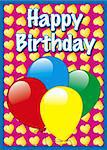 vector birthday card with balloons and hearts