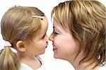 Mother and child touching noses - isolated, closeup