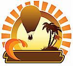 Summer icon - balloon, sun, island and palm trees