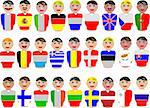 Vector illustration of representative people from the European Union, dressed in their national flags. Shapes are separated on different layers and/or sublayers and can be edited or resized.