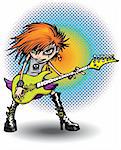 Cartoon girl teen character playing on the guitar. ZIP contain AI12cs2 ,PDF ,JPEG and EPS files.Vector image.