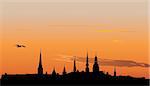 Vector illustration of Old Riga panorama silhouette in sunrise