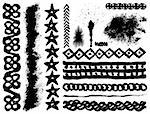 Set of 14 vector grunge ink brush strokes.