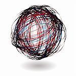 scribble ball with shadow and red and blue lines