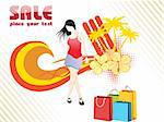 an attractive young lady in summer shopping, vector illustration