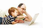 father and son with notebook