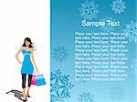 young shopping woman on white with nice place for text, vector illustraion