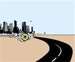 Illustration with city and road. Vector THAT PARTICULAR ARTWORK CONTAIN A TRACED IMAGE