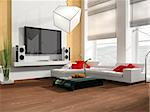 Interior of a modern white drawing tv room 3d