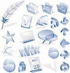 Set of blue glass icons for web/blog or other network related themes