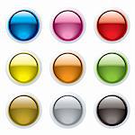 Set of nine gel filled buttons with a white surround and reflection