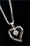 White gold heart pendant with diamond on a chain