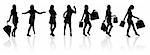 Set vector silhouettes girls with bag, illustration