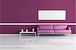 purple living room with modern sofa and blank canvas