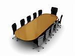 3d illustration of business meeting table and chairs, over white