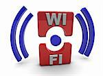 3d illustration of wi-fi icon, sign, over white background