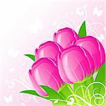 Background with pink tulips, vector