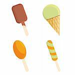 Ice cream icon set with four different icecreams. Vector illustration.