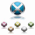 metallic cross icon button with reflected shadow in colour variations