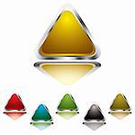 Collection of six gel filled triangle icons with silver bevel