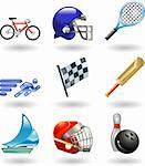 Series set of shiny colour icons or design elements related to sports