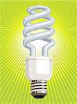 Vector illustration of a CFL (compact fluorescent lamp), with green radiating light beams.
