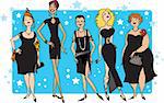 Five ladies in black dresses