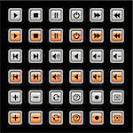 media player icons and symbols, each with on and off states.