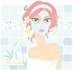 Woman with cosmetic mask on face. Vector Illustration.